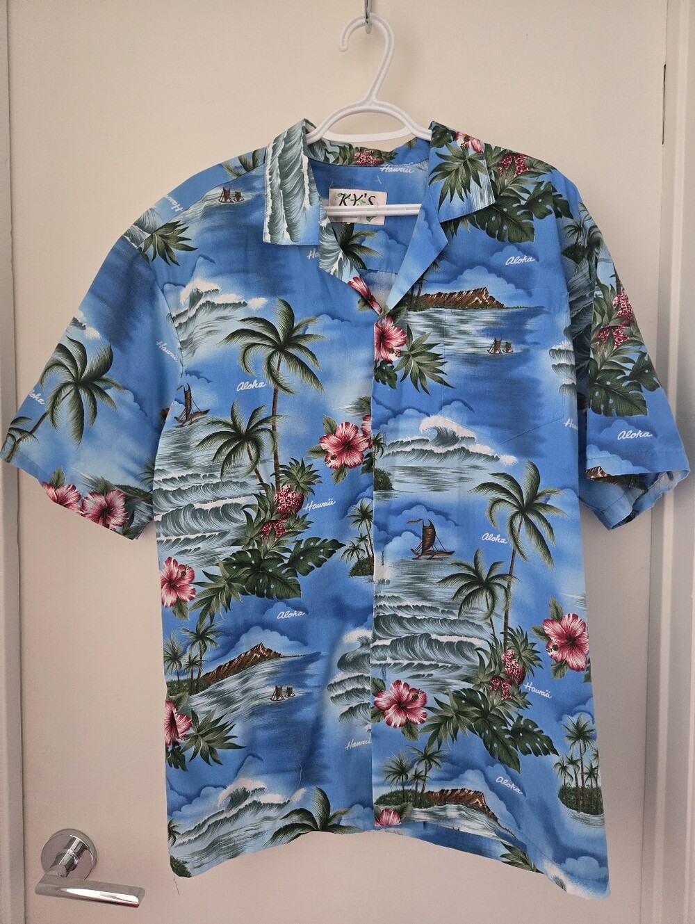 Mens Hawaiian Print Dress Shirt - L